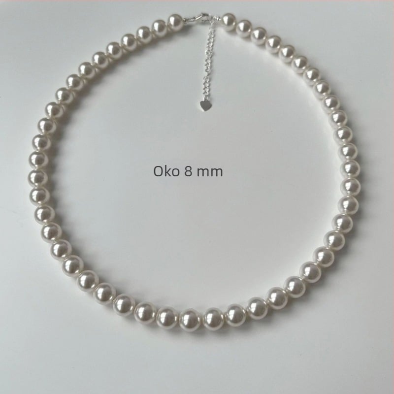 Okruglo biserno ogrlico od srebra 925, duljina 41–50 cm, klavikula lanac, jednostruki sloj, korejski stil