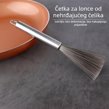 Četka za posuđe od nehrđajućeg čelika s dugačkim držalom za pranje lonaca, kuglica od čelične vate za ribanje
