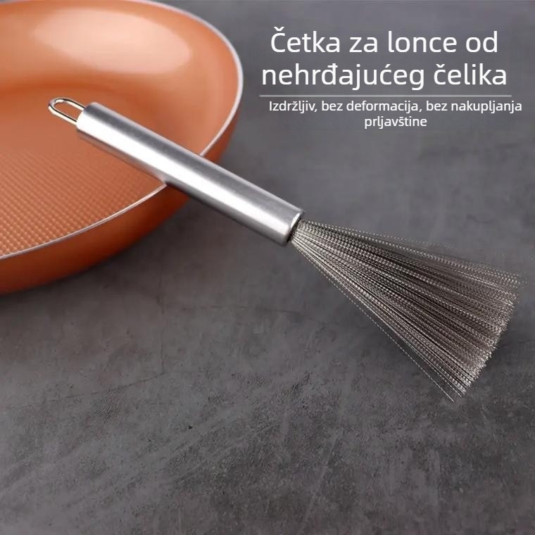 Četka za posuđe od nehrđajućeg čelika s dugačkim držalom za pranje lonaca, kuglica od čelične vate za ribanje