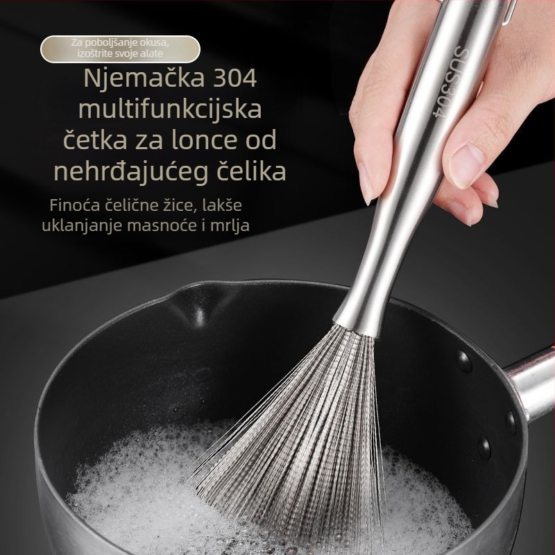 Četka za posuđe od nehrđajućeg čelika s dugačkim držalom za pranje lonaca, kuglica od čelične vate za ribanje