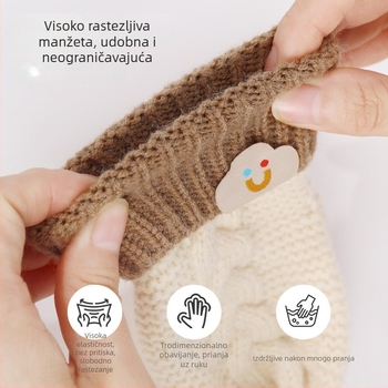 Zimske dječje mitene rukavice s plišanim podstavom, debele pletene, s kopčom za vješanje, za uzrast 3–6 godina