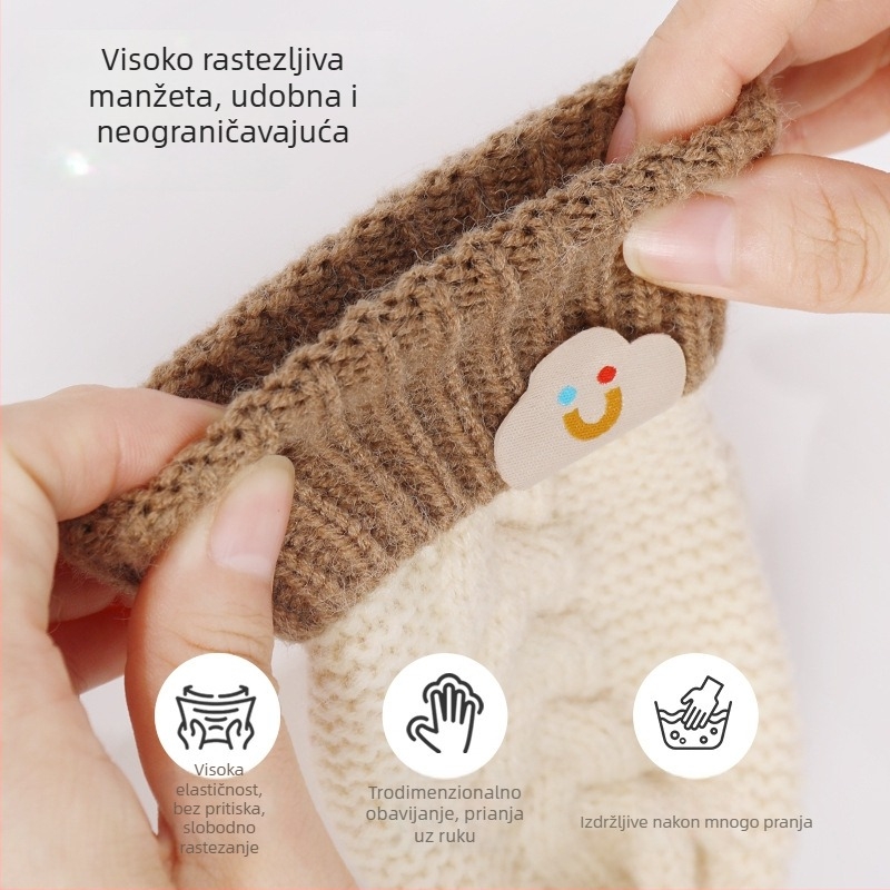 Zimske dječje mitene rukavice s plišanim podstavom, debele pletene, s kopčom za vješanje, za uzrast 3–6 godina