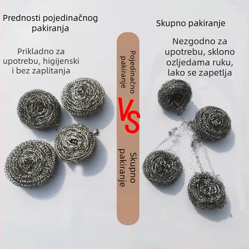 Velika kugla za čišćenje od nehrđajućeg čelika, bez ispadanja vlakana, pojedinačno pakirana, kuhinjski pribor za pranje posuđa