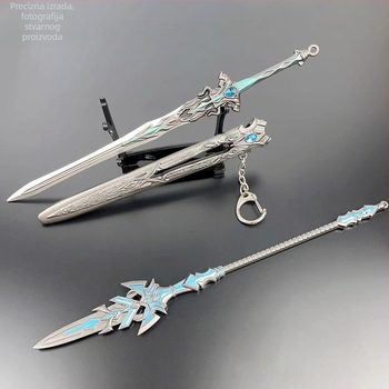 Tang San Seven-Kill Sword legura replika s plavo-srebrnim Overlord kopljem, metalna dekorativna figura