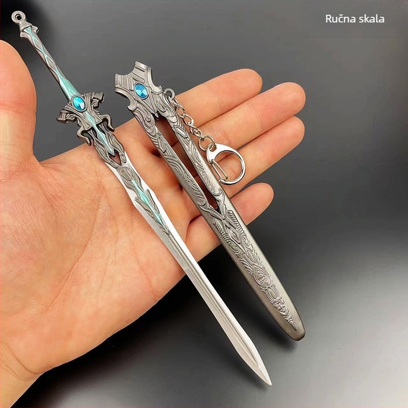 Tang San Seven-Kill Sword legura replika s plavo-srebrnim Overlord kopljem, metalna dekorativna figura