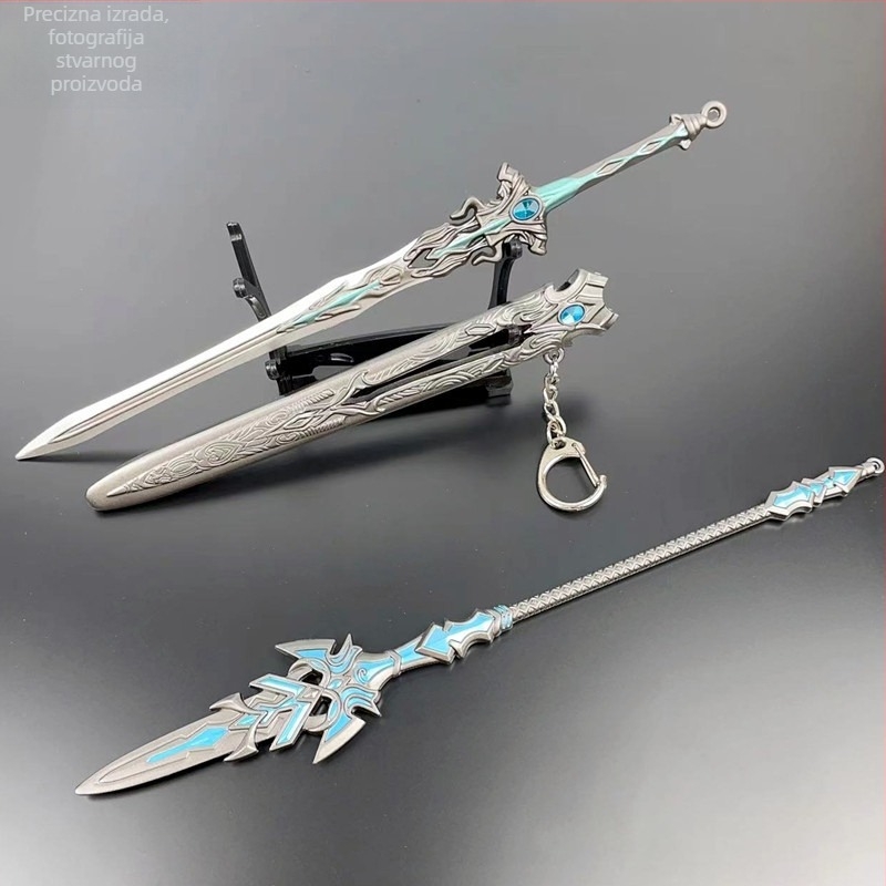 Tang San Seven-Kill Sword legura replika s plavo-srebrnim Overlord kopljem, metalna dekorativna figura