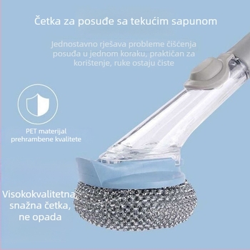 Četka za posuđe s dugim drškom i dopunskom tekućinom, kuglica od čeličnog žice, kućni kuhinjski alat za čišćenje sudopera i štednjaka koji ne ispada vlakna