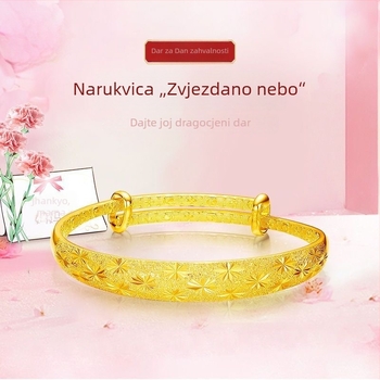 Ženski narukvica u nijansi pijeskovog zlata 999, čvrst sjajni završetak, ručno izrađeno