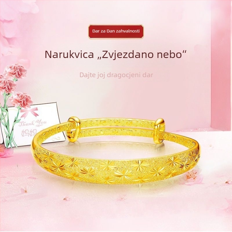 Ženski narukvica u nijansi pijeskovog zlata 999, čvrst sjajni završetak, ručno izrađeno