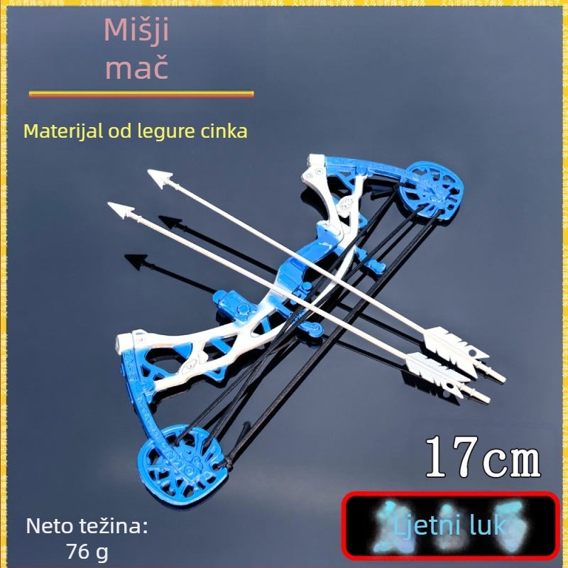 Luna mini kompozitni luk, 17 cm plavi metalni model oružja sa strijelama