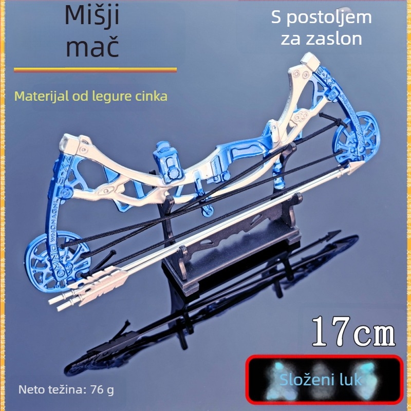 Luna mini kompozitni luk, 17 cm plavi metalni model oružja sa strijelama