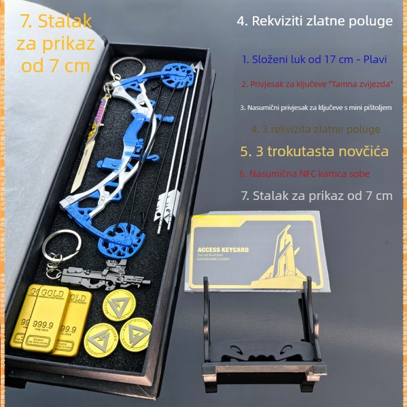 Luna mini kompozitni luk, 17 cm plavi metalni model oružja sa strijelama
