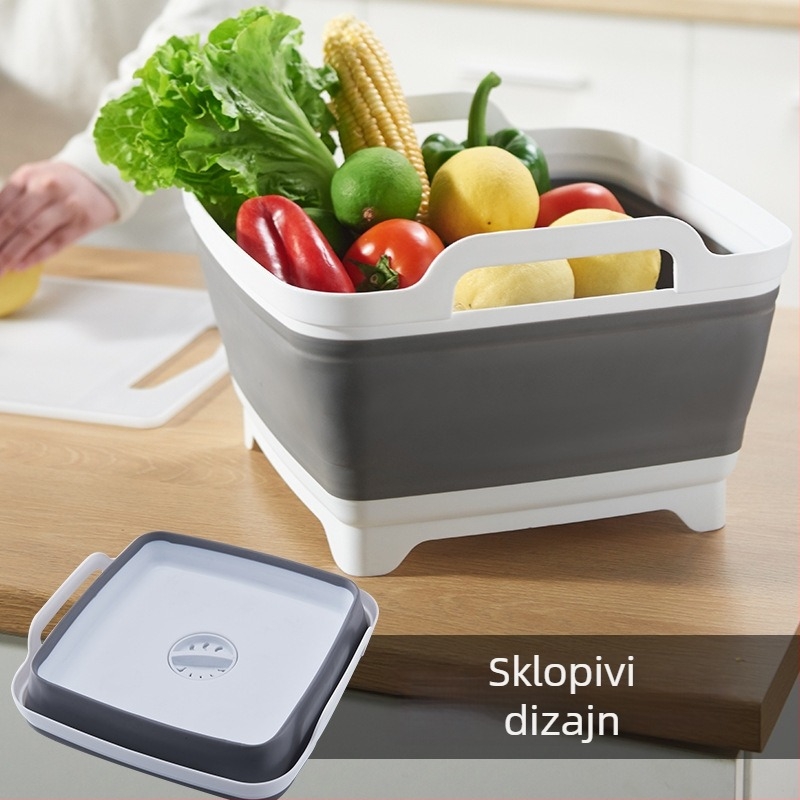 Višestruka sklopiva kuhinjska posuda s visećim dizajnom i integriranim odvodom – kompaktna i prijenosna za putovanja