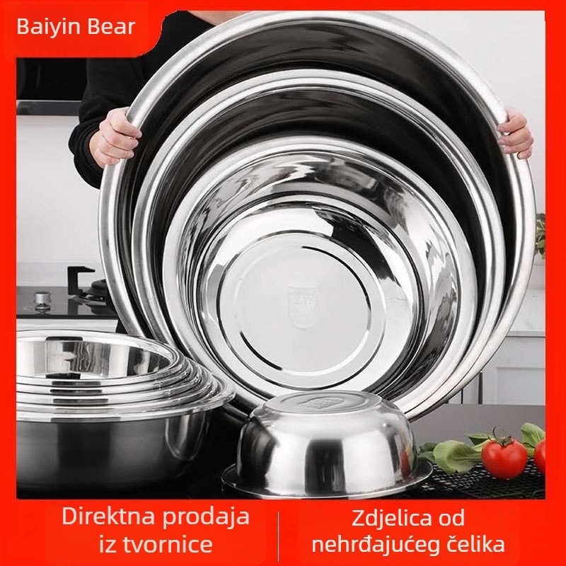 Kuhinjski kružni posuda od nehrđajućeg čelika, debeli rub, veliki kapacitet za pranje povrća