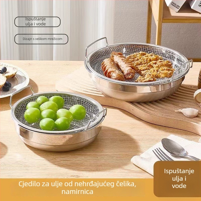 Posuda od nehrđajućeg čelika za kuhinju za pranje i miješanje povrća, mrežica za ocjeđivanje povrća i voća te filter ulja za prženje