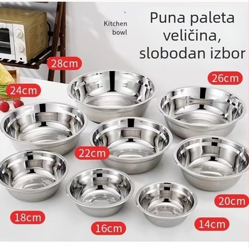 Nehrđajuća čelična zdjela s debelim dnom, za kuhinju i komercijalnu upotrebu, višenamjenska