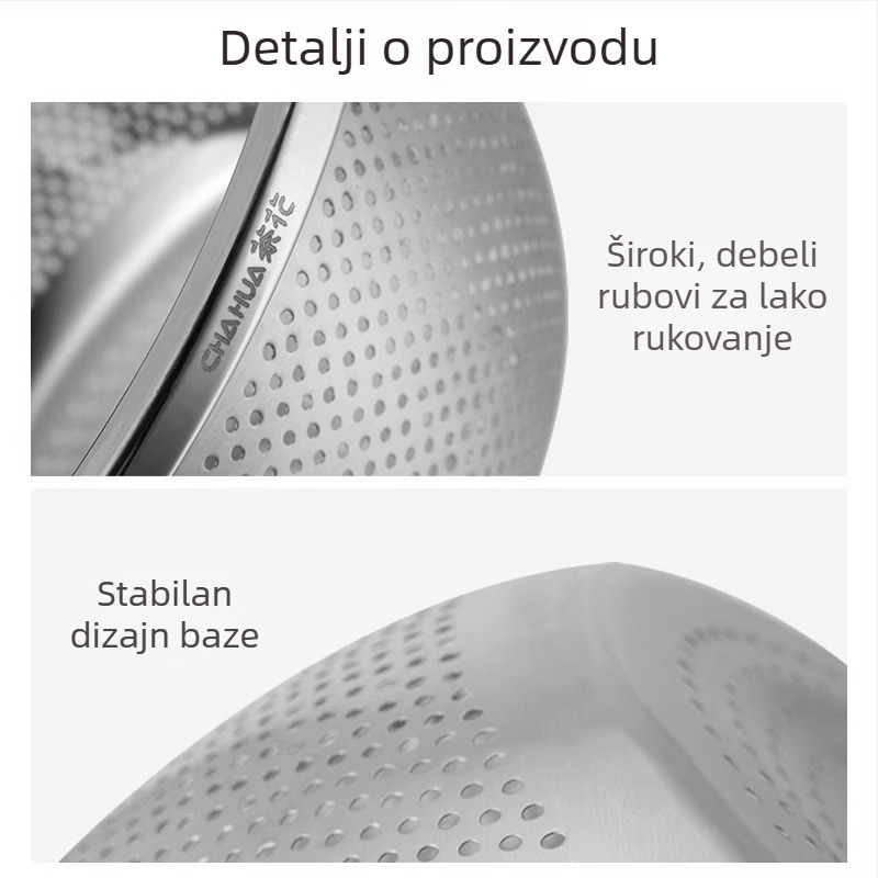 Nehrđajući čelični odvodni bazen za pranje povrća i riže, kuhinjska cjedilo i sito, promjer 27 cm