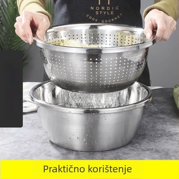 Kružna posuda od nehrđajućeg čelika 304 – višenamjenska posuda za pranje, pripremu riže, tučenje jaja, cijeđenje i posuda za začine