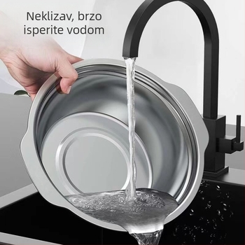 Težak 304 nehrđajući čelik s dvostrukim držačima – kuhinjska zdjela za tijesto, košarica za ocjeđivanje i pranje povrća
