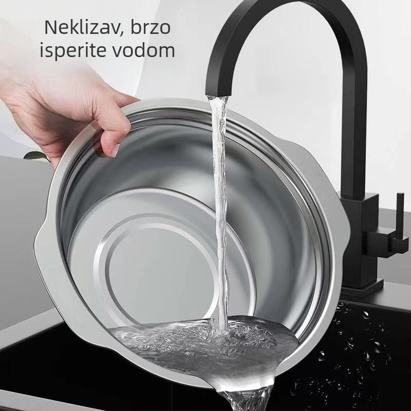Težak 304 nehrđajući čelik s dvostrukim držačima – kuhinjska zdjela za tijesto, košarica za ocjeđivanje i pranje povrća