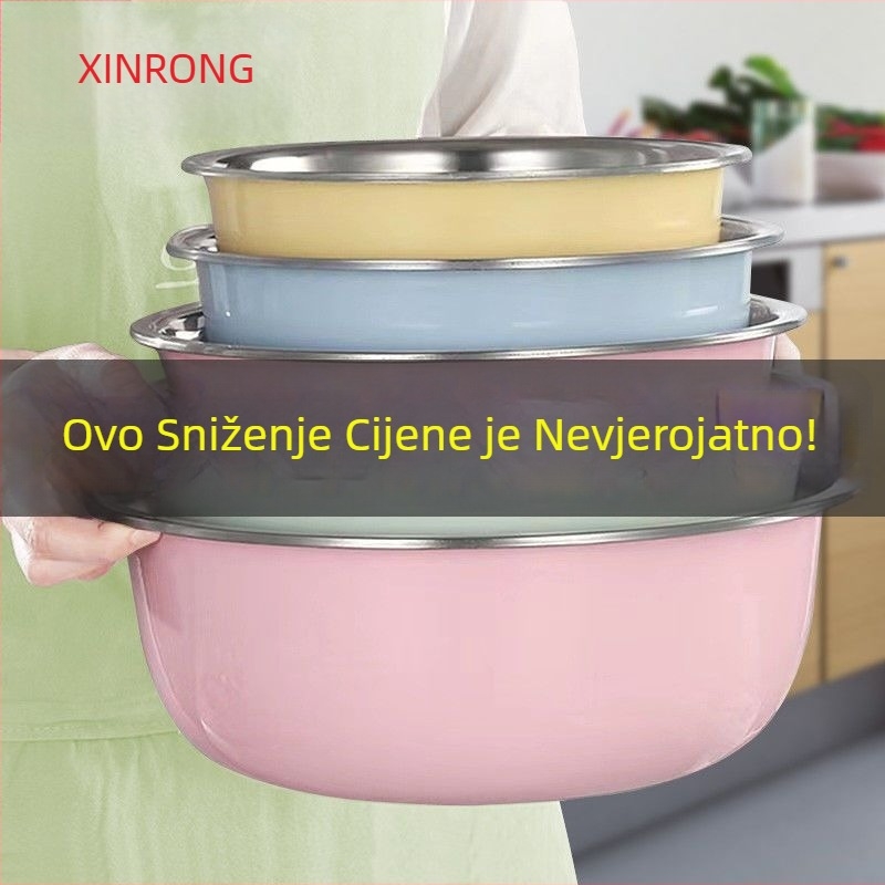Skup posuda od nehrđajućeg čelika za kuhinju: zdjele za pranje povrća i tijesta, posudice za začine i juhe, s debelim zidovima