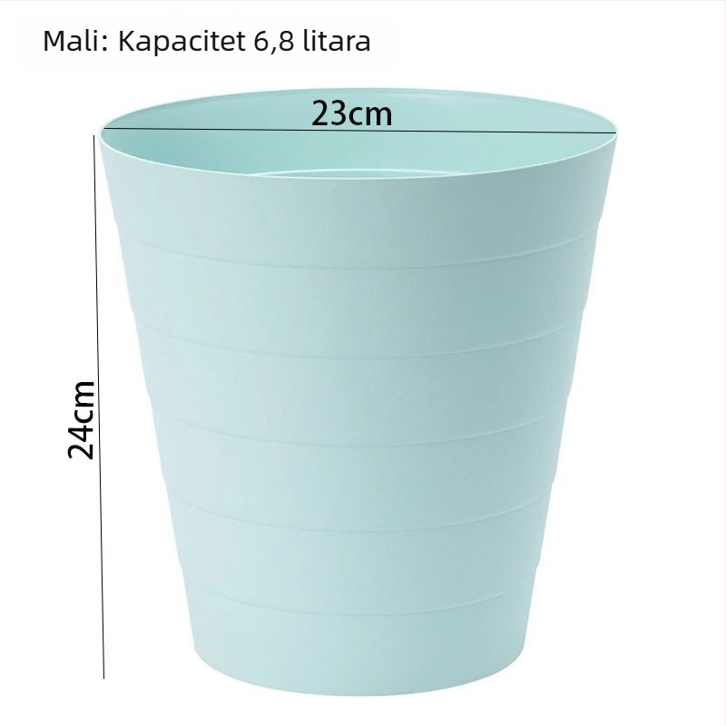 Plastični kućni koš za otpad bez poklopca, cilindričnog oblika, za kućnu upotrebu; pogodan za ured, dnevni boravak, kuhinju, radnu sobu i kupaonu