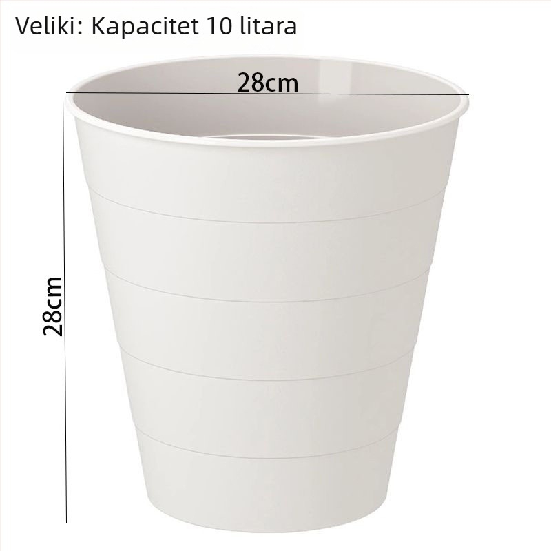Plastični kućni koš za otpad bez poklopca, cilindričnog oblika, za kućnu upotrebu; pogodan za ured, dnevni boravak, kuhinju, radnu sobu i kupaonu