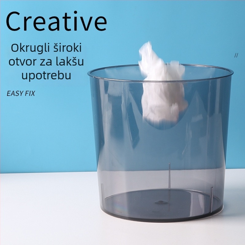 Prozirni PET koš za otpad, 9 L, duguljasti cilindrični oblik, bez poklopca – za kuću, kuhinju, kupaonicu, spavaću sobu, dnevni boravak i ured