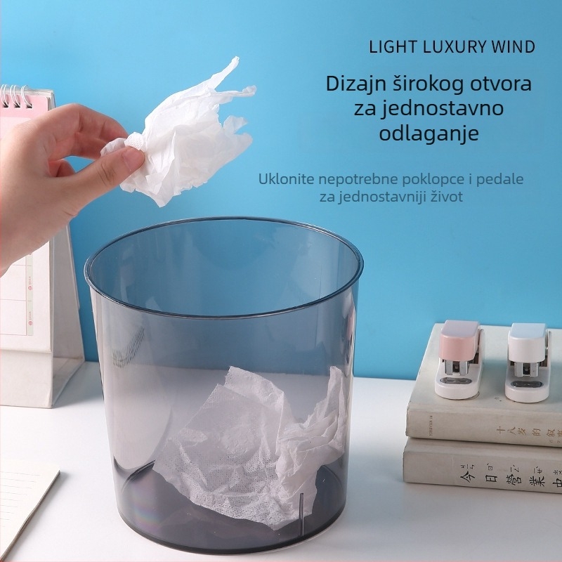 Prozirni PET koš za otpad, 9 L, duguljasti cilindrični oblik, bez poklopca – za kuću, kuhinju, kupaonicu, spavaću sobu, dnevni boravak i ured