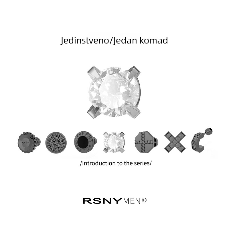 Crna jednostruka muška naušnica, trendi nišni stil, visokokvalitetno srebro 925