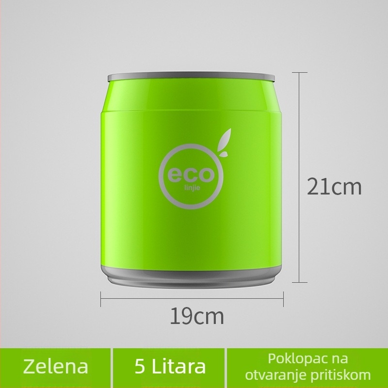 Kreativni plastični koš za otpatke u obliku limenke, s poklopcem i pritisknim mehanizmom za otvaranje; za stolni prostor (mali) ili kupaonicu (veliki).