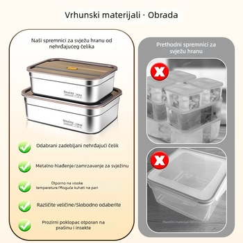 Nehrđajući čelični pravokutni duboki posuda s poklopcem, kućna upotreba
