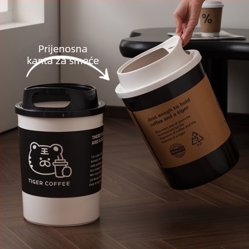 Styl koša za smeće za kupaonicu, pogodan za dnevni boravak, spavaću sobu, ispod stola i u ured, kapacitet 12 L, PP materijal.