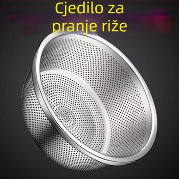 Kružne nehrđajuće čelično cjedilo s finom mrežom za pranje riže, povrća i voća