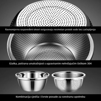 Kružne nehrđajuće čelično cjedilo s finom mrežom za pranje riže, povrća i voća