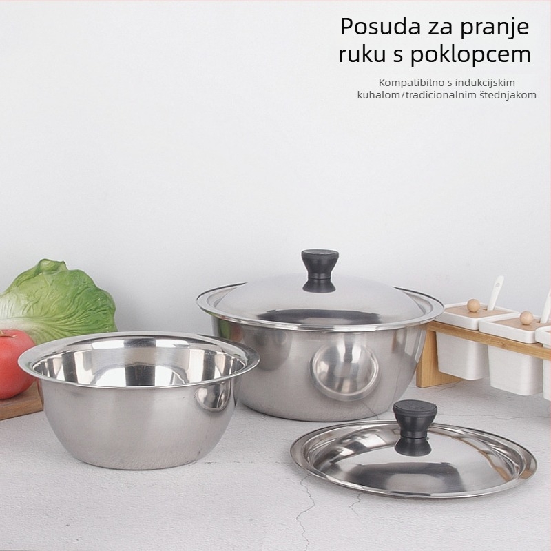 Debljeni nehrđajući čelični bazen s poklopcem, za pranje ruku, pranje povrća i višestranu upotrebu, posuda za začine