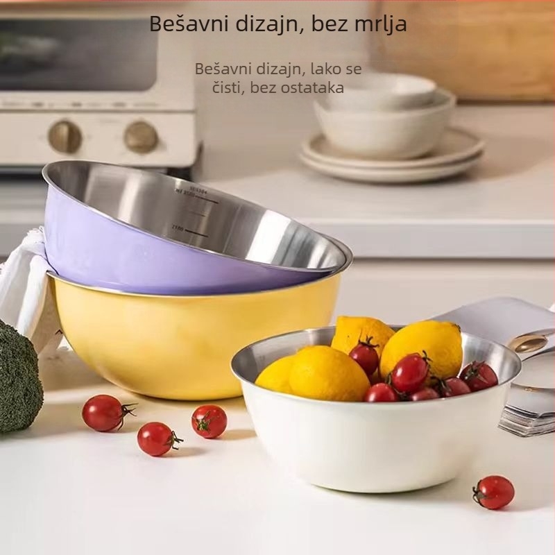 Set posuda od nehrđajućeg čelika 304 za kuhinju: salata, mućenje jaja, miješenje tijesta i posude za odvod