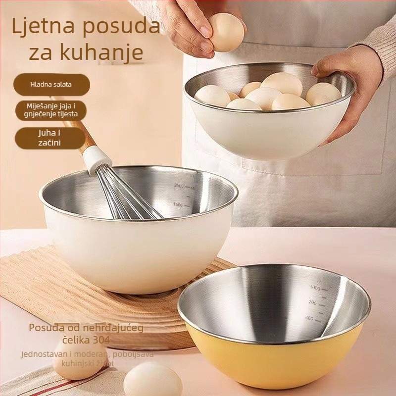 Set posuda od nehrđajućeg čelika 304 za kuhinju: salata, mućenje jaja, miješenje tijesta i posude za odvod