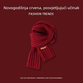 Burgundijski pleteni šal za vrat, zimski unisex, korejskog stila, topao i svestran