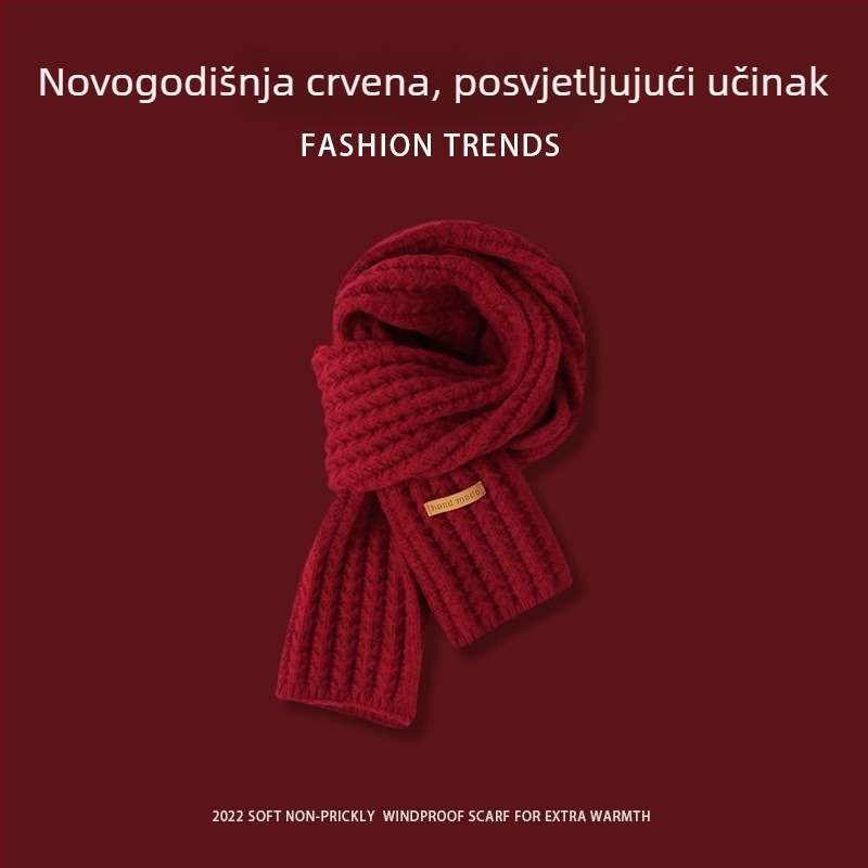 Burgundijski pleteni šal za vrat, zimski unisex, korejskog stila, topao i svestran