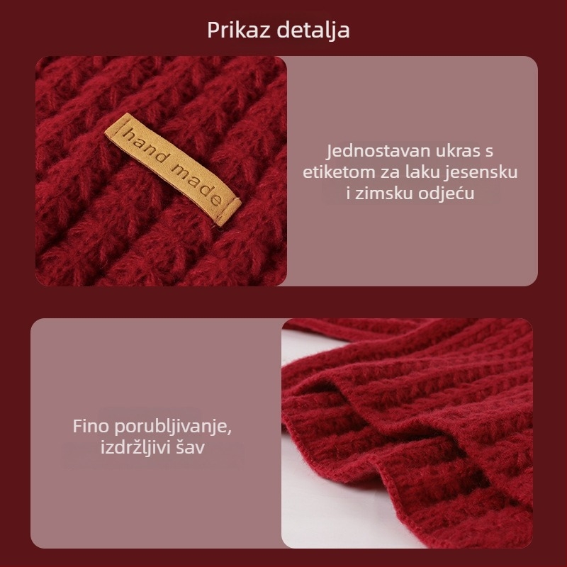 Burgundijski pleteni šal za vrat, zimski unisex, korejskog stila, topao i svestran