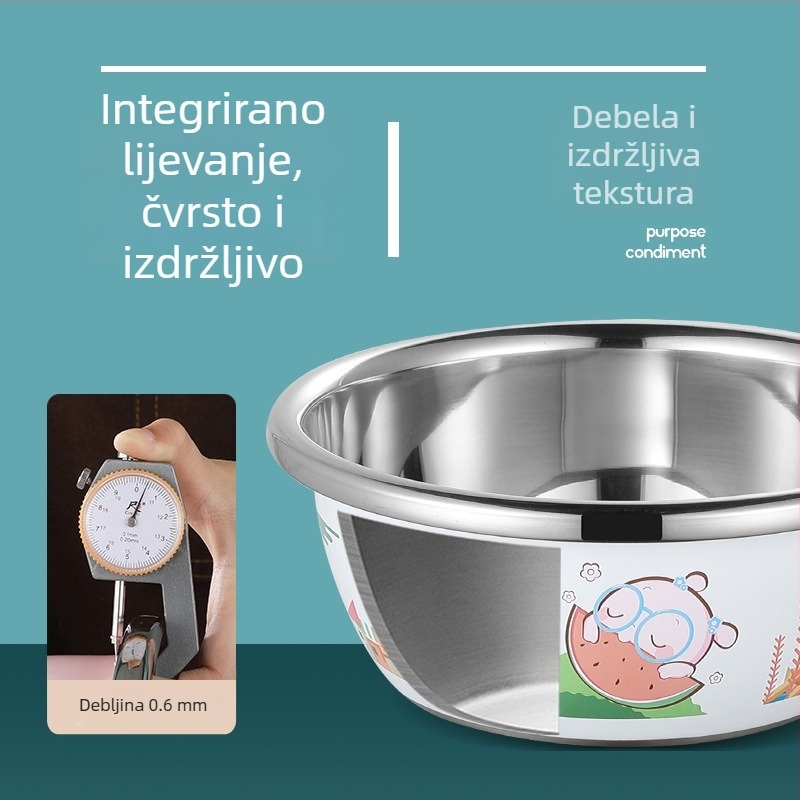 Posuda za začine od nehrđajućeg čelika 304 s karikaturnim dizajnom i šarenim rubom, pogodna za mijesanje tijesta i miješanje salata