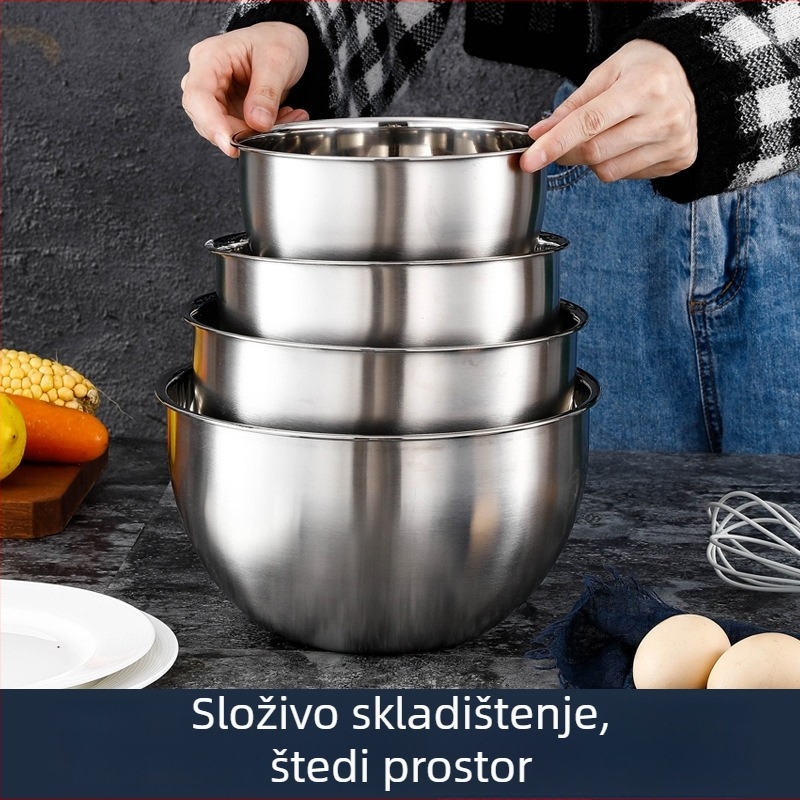 Posuda od nehrđajućeg čelika 304 za mućenje jaja s mjernom skalom, zdjela za salatu, zdjela za miješanje i tijesto, velikog kapaciteta