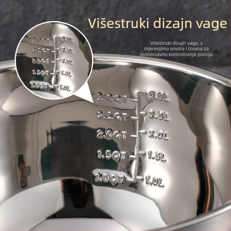 Posuda od nehrđajućeg čelika 304 za mućenje jaja s mjernom skalom, zdjela za salatu, zdjela za miješanje i tijesto, velikog kapaciteta