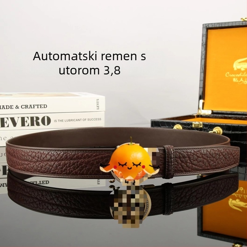 Muški kaiš od teleće kože s automatskom kopčom, vrhunska koža, poslovni i ležerni stil, širina 3,8 cm