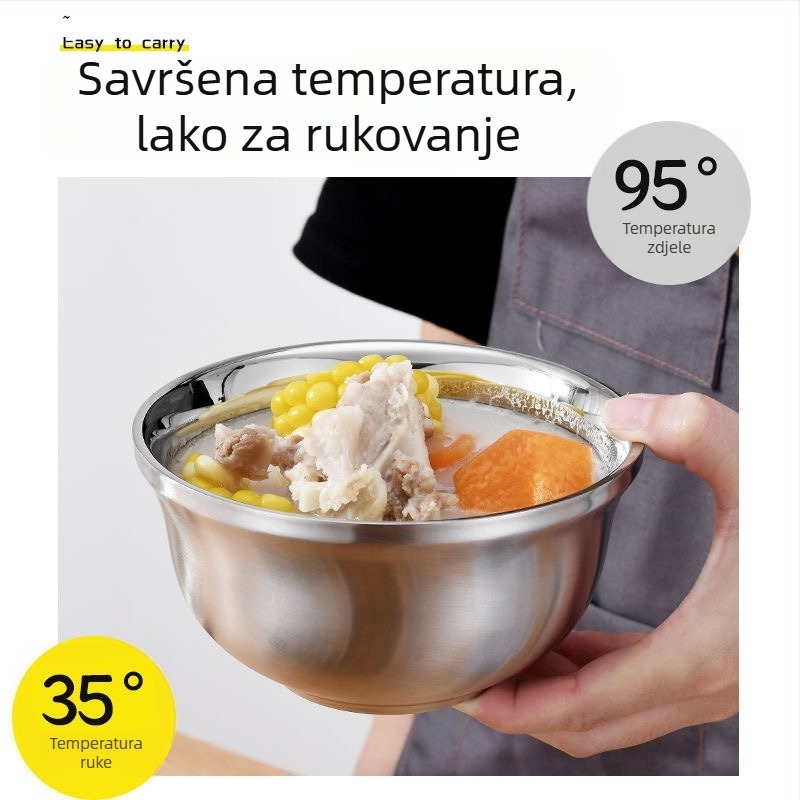 Posuda od nehrđajućeg čelika 201, velika kapaciteta, debeli zid, višefunkcionalna zdjela za juhu, rižu, povrće i pranje; okrugla, dva promjera: 14–15 cm i 18–19 cm