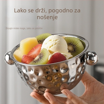 Zdjela od nehrđajućeg čelika za salatu, za pranje povrća i tijesta, zdjela za šlaganje jaja i miješanje hladnih jela, s kovano-teksturnom površinom i ravnim dnom, za kućnu kuhinju