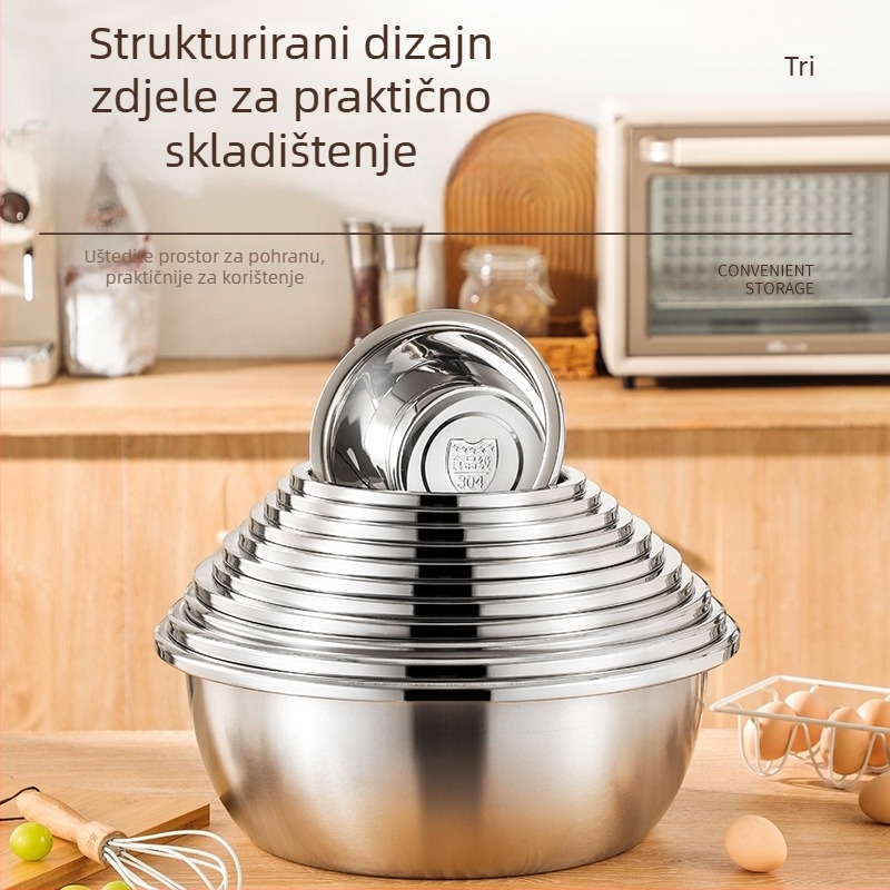 304 nehrđajući čelik kuhinjska posuda s odvodnim košarom, posuda za tuđenje jaja, pranje povrća i pripremu salata, višenamjenska posuda