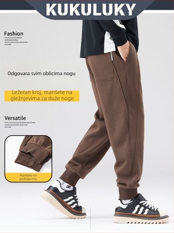 KUKULUKY Muške trenirke hlače za jesen, širokog kroja, s manžetama pri gležnjevima, casual streetwear, pamuk-poliester