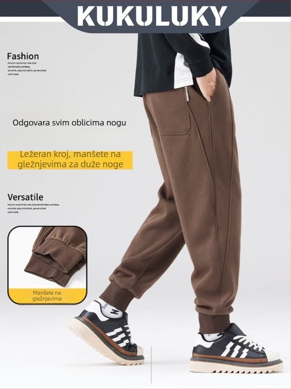 KUKULUKY Muške trenirke hlače za jesen, širokog kroja, s manžetama pri gležnjevima, casual streetwear, pamuk-poliester